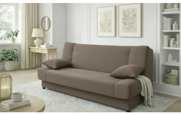 Wersalka Jaś 03 brązowy melanż na sprężynach z funkcją spania i pojemnikiem